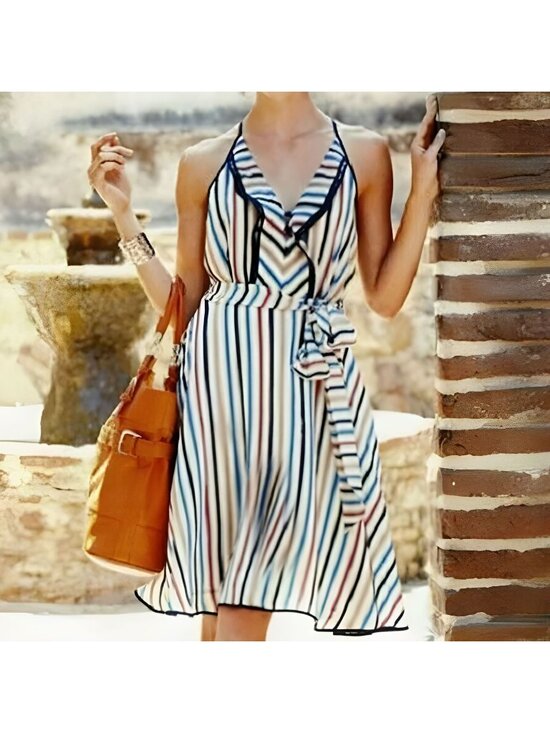 Anthropologie Dresses & Skirts - Anthropologie Girls From Savoy Size 14 Cream Striped Gull Wing Silk Sun Dress